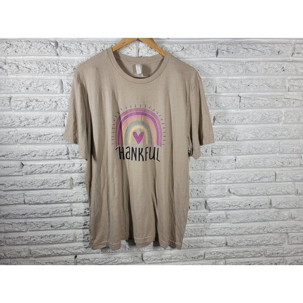 Bella + Canvas Women's 2XL Thanksgiving Rainbow Top Beige Cotton Blend NOV13E